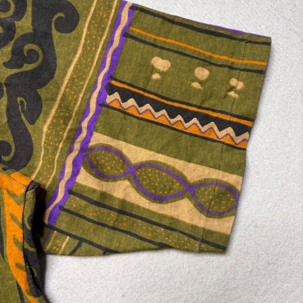 Staff T-Shirt Mens XL Green Vintage 80s Abstract Tribal Geometric Print Cotton - Picture 5 of 9